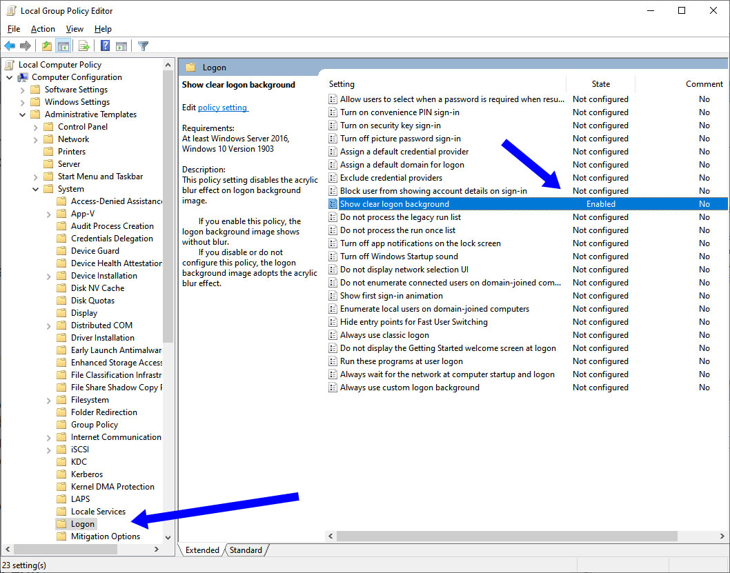 Computer Configuration-Administrative Templates-System-Logon